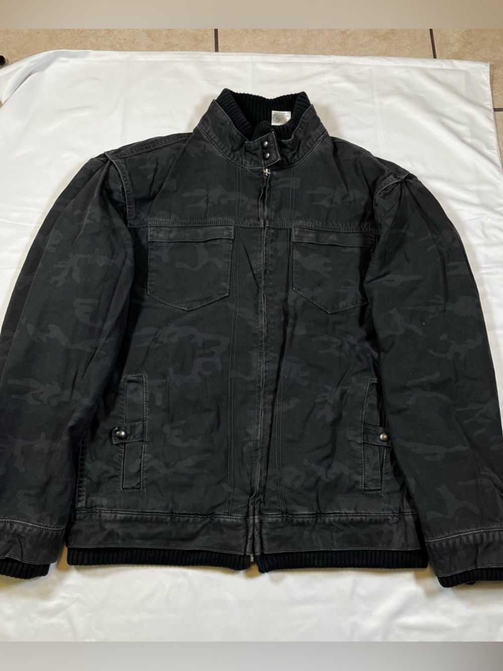 Levis Tab Twills Men's L Gray Camo Military Field Jacket Full Zip Cotton